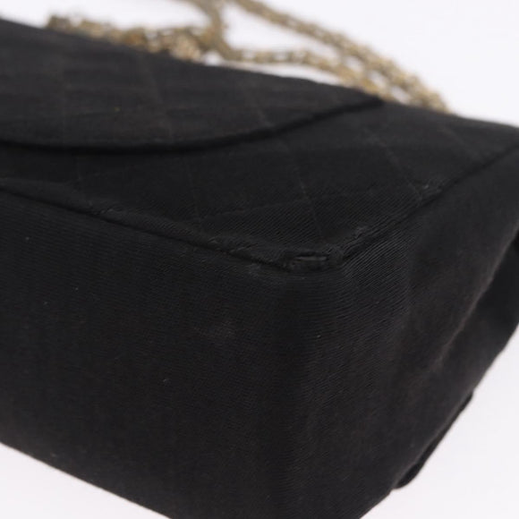 CHANEL Matelasse Chain Shoulder Bag Cotton Black Gold CC Auth bs36504