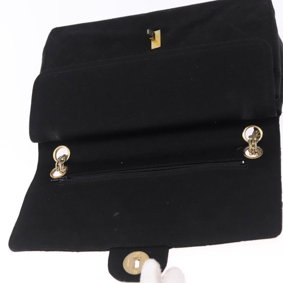 CHANEL Matelasse Chain Shoulder Bag Cotton Black Gold CC Auth bs36504