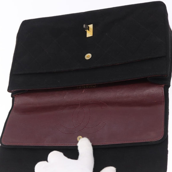 CHANEL Matelasse Chain Shoulder Bag Cotton Black Gold CC Auth bs36504