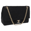 CHANEL Matelasse Chain Shoulder Bag Cotton Black Gold CC Auth bs36504-1