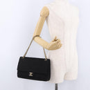 CHANEL Matelasse Chain Shoulder Bag Cotton Black Gold CC Auth bs36504-25