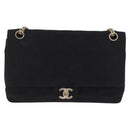 CHANEL Matelasse Chain Shoulder Bag Cotton Black Gold CC Auth bs36504-2