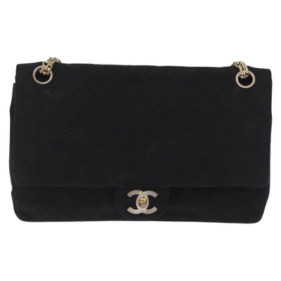 CHANEL Matelasse Chain Shoulder Bag Cotton Black Gold CC Auth bs36504 - 0