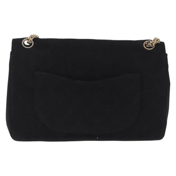 CHANEL Matelasse Chain Shoulder Bag Cotton Black Gold CC Auth bs36504