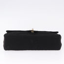 CHANEL Matelasse Chain Shoulder Bag Cotton Black Gold CC Auth bs36504-9