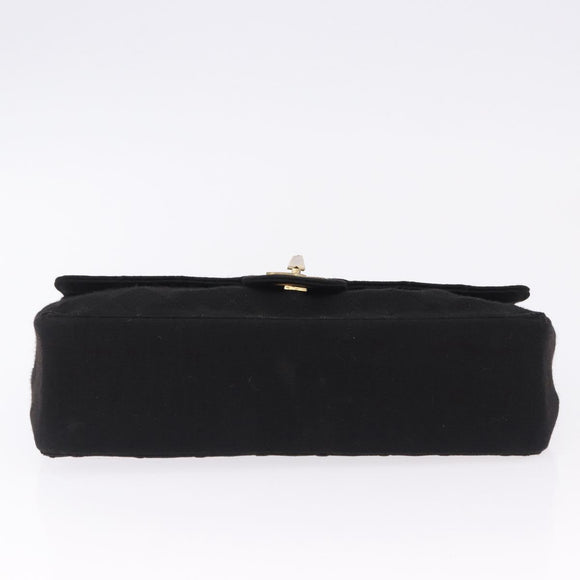 CHANEL Matelasse Chain Shoulder Bag Cotton Black Gold CC Auth bs36504