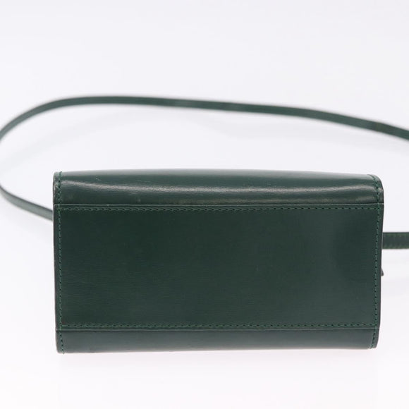 CELINE Hand Bag Leather 2way Green Gold Auth bs36506