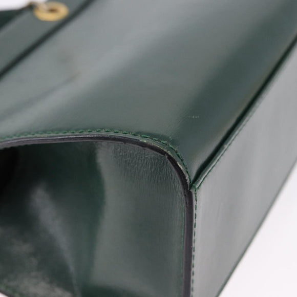 CELINE Hand Bag Leather 2way Green Gold Auth bs36506