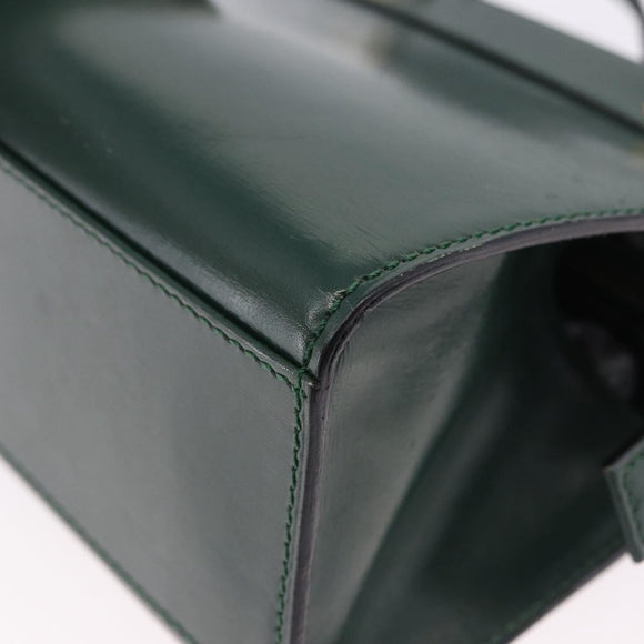 CELINE Hand Bag Leather 2way Green Gold Auth bs36506