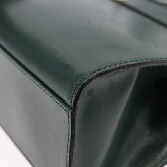 CELINE Hand Bag Leather 2way Green Gold Auth bs36506
