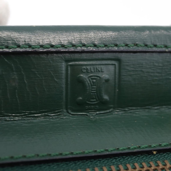 CELINE Hand Bag Leather 2way Green Gold Auth bs36506