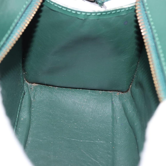 CELINE Hand Bag Leather 2way Green Gold Auth bs36506