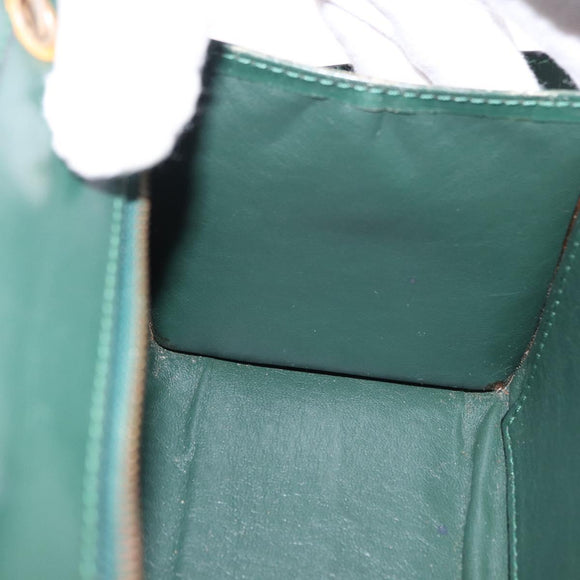 CELINE Hand Bag Leather 2way Green Gold Auth bs36506