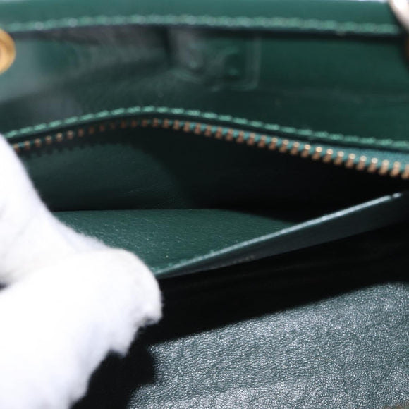 CELINE Hand Bag Leather 2way Green Gold Auth bs36506