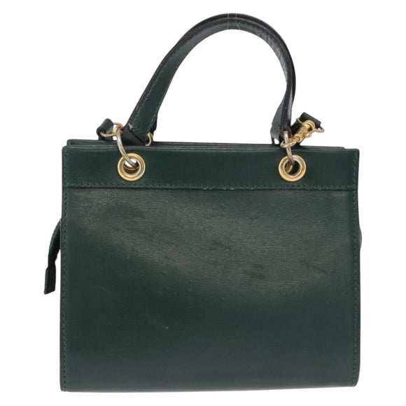 CELINE Hand Bag Leather 2way Green Gold Auth bs36506