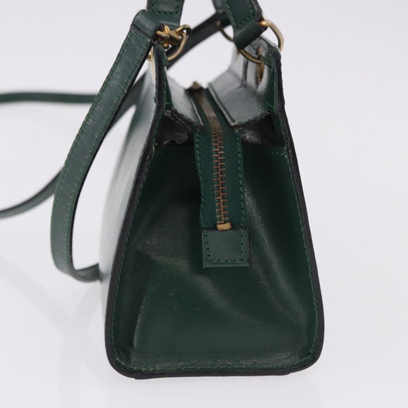 CELINE Hand Bag Leather 2way Green Gold Auth bs36506