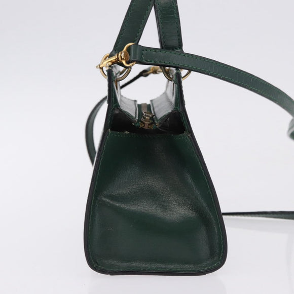 CELINE Hand Bag Leather 2way Green Gold Auth bs36506