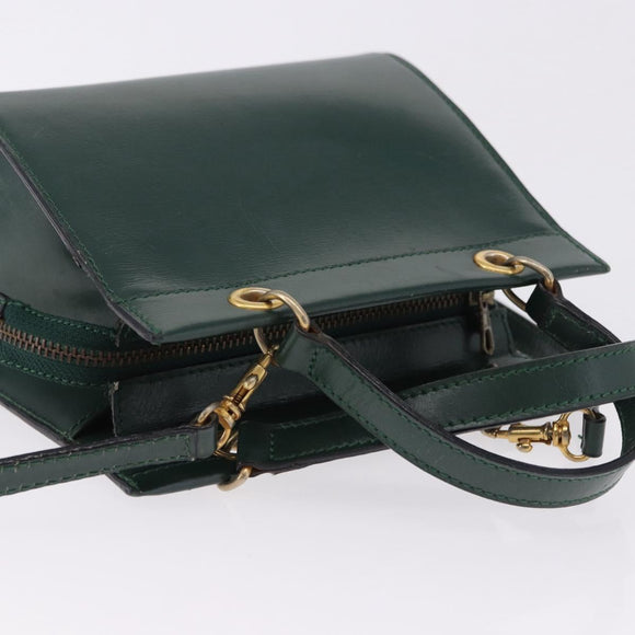 CELINE Hand Bag Leather 2way Green Gold Auth bs36506