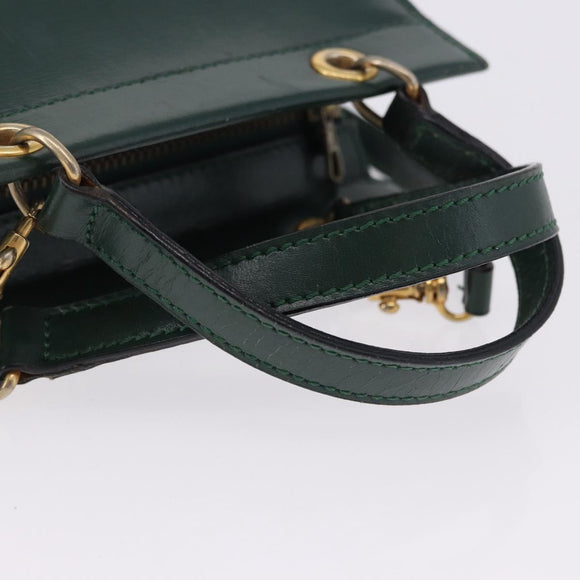 CELINE Hand Bag Leather 2way Green Gold Auth bs36506