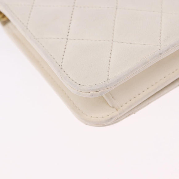 CHANEL Matelasse Chain Shoulder Bag Lamb Skin White Gold CC Auth bs36522