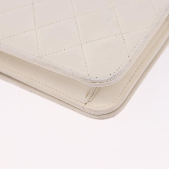 CHANEL Matelasse Chain Shoulder Bag Lamb Skin White Gold CC Auth bs36522