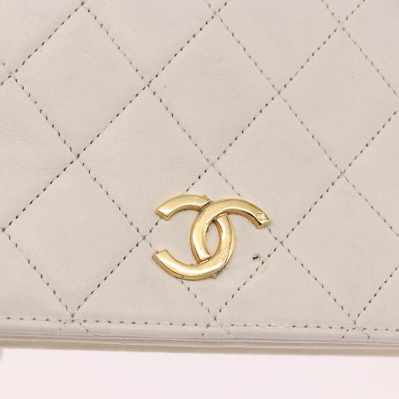 CHANEL Matelasse Chain Shoulder Bag Lamb Skin White Gold CC Auth bs36522
