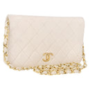 CHANEL Matelasse Chain Shoulder Bag Lamb Skin White Gold CC Auth bs36522-1