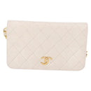 CHANEL Matelasse Chain Shoulder Bag Lamb Skin White Gold CC Auth bs36522-13