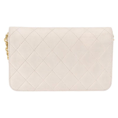 CHANEL Matelasse Chain Shoulder Bag Lamb Skin White Gold CC Auth bs36522 - 0