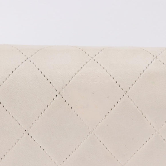 CHANEL Matelasse Chain Shoulder Bag Lamb Skin White Gold CC Auth bs36522