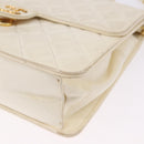 CHANEL Matelasse Chain Shoulder Bag Lamb Skin White Gold CC Auth bs36523-15