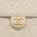 CHANEL Matelasse Chain Shoulder Bag Lamb Skin White Gold CC Auth bs36523-18
