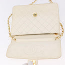 CHANEL Matelasse Chain Shoulder Bag Lamb Skin White Gold CC Auth bs36523-19