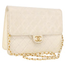 CHANEL Matelasse Chain Shoulder Bag Lamb Skin White Gold CC Auth bs36523-1