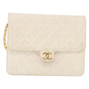 CHANEL Matelasse Chain Shoulder Bag Lamb Skin White Gold CC Auth bs36523-13