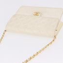 CHANEL Matelasse Chain Shoulder Bag Lamb Skin White Gold CC Auth bs36523-6
