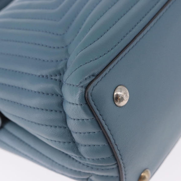 FENDI Dot Com Click Hand Bag Leather Blue Silver Auth bs36524