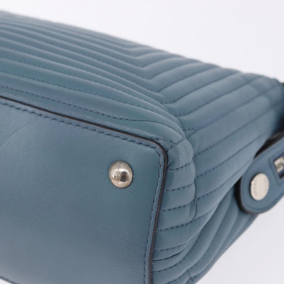 FENDI Dot Com Click Hand Bag Leather Blue Silver Auth bs36524