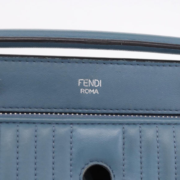 FENDI Dot Com Click Hand Bag Leather Blue Silver Auth bs36524
