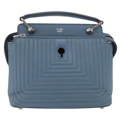 FENDI Dot Com Click Hand Bag Leather Blue Silver Auth bs36524 - 0