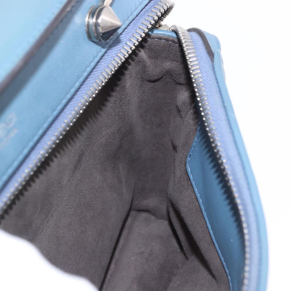 FENDI Dot Com Click Hand Bag Leather Blue Silver Auth bs36524