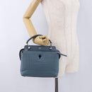 FENDI Dot Com Click Hand Bag Leather Blue Silver Auth bs36524-26