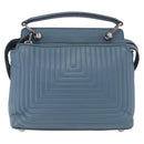 FENDI Dot Com Click Hand Bag Leather Blue Silver Auth bs36524-2