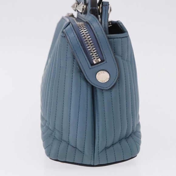 FENDI Dot Com Click Hand Bag Leather Blue Silver Auth bs36524
