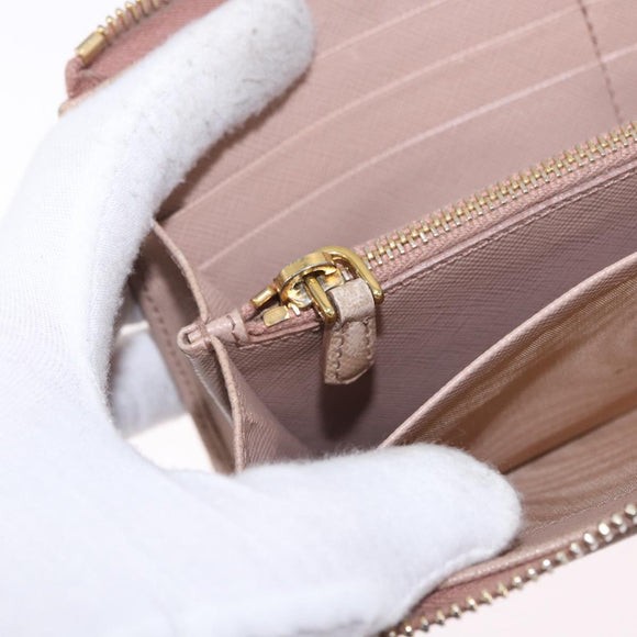 PRADA Long Wallet Safiano Leather Beige Gold Auth bs36526