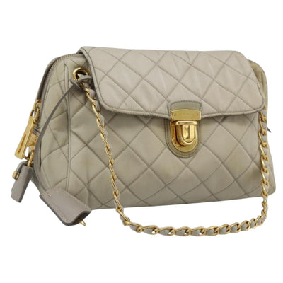 PRADA Chain Shoulder Bag Nylon Beige Gold Auth bs36530