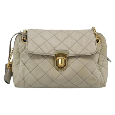 PRADA Chain Shoulder Bag Nylon Beige Gold Auth bs36530 - 0