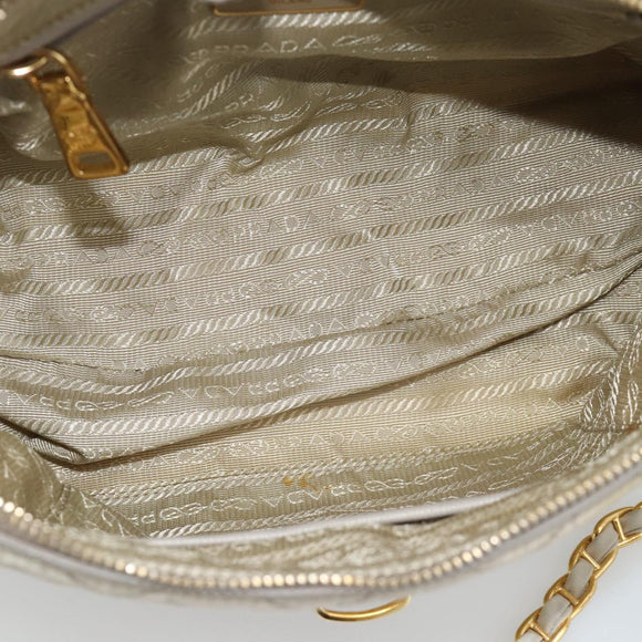 PRADA Chain Shoulder Bag Nylon Beige Gold Auth bs36530