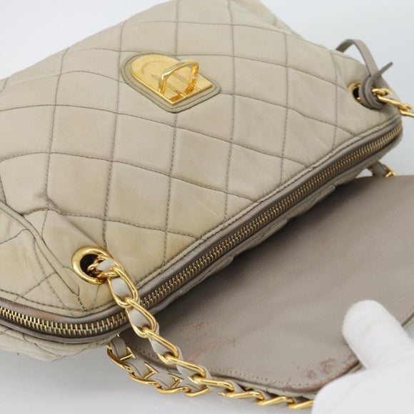 PRADA Chain Shoulder Bag Nylon Beige Gold Auth bs36530
