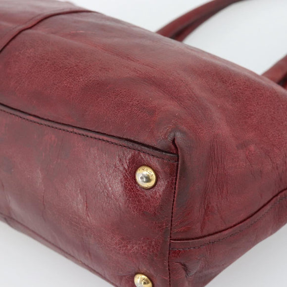 PRADA Hand Bag Leather Red Gold Auth bs36531